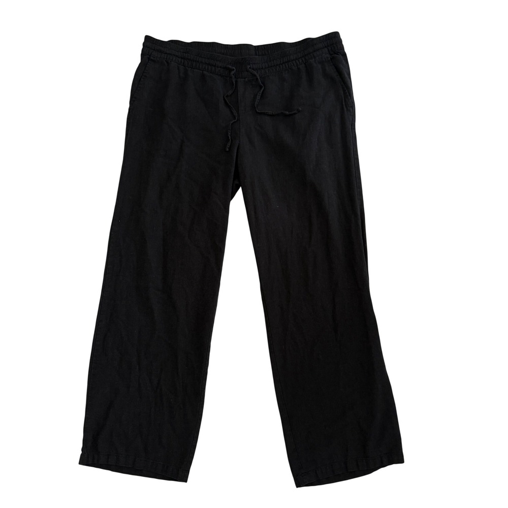 Old Navy Womens Black Linen Blend Straight Leg Drawstring Pants L Boho Coastal